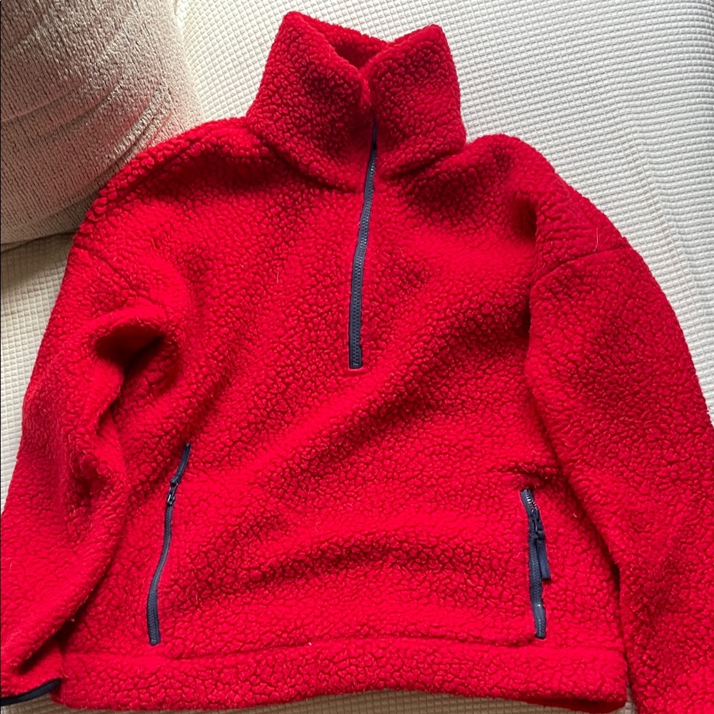 J.Crew Women's Polartec Fleece Half-Zip Pullover Jacket red